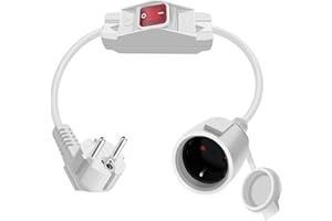 HuaLiSiJi Przedłużacz z zestykiem ochronnym, 0,5 m, 16 A, 250 V, krótki kabel przedłużający, IP44, Schuko, przedłużacz z przełącznikiem, do użytku na zewnątrz lub wewnątrz, do domu, biura (90 stopni,
