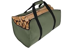 XINFULLWOL Kaminholztasche, faltbare Kamintasche, Holzträger, wasserabweisend, langlebig, Segeltuch-Tragetasche für Kamin, Kaminholztrage mit Griff für drinnen und draußen, Camping (Armeegrün)