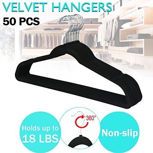 FARIL Premium Range Velvet Touch Thin Space Saving Non-Slip Coat Hangers, Black, Pack of 50