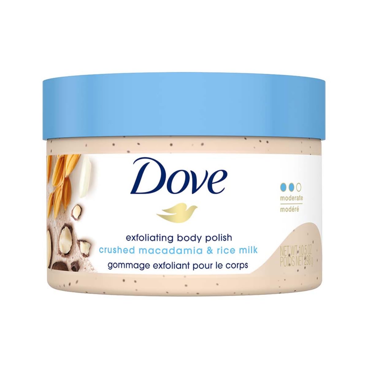 Dove Exfoliating Body Polish| Body Scrub |Deeply Nourishing Crushed Macadamia and Rice Milk |Moisturises & Brightens Skin | S