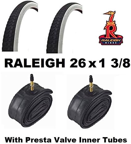 Roaduserdirect Cycle Packs 2 x RALEIGH 26x1 3/8 White Wall Tyres & 2 x DURA Inner Tubes - Presta Valves