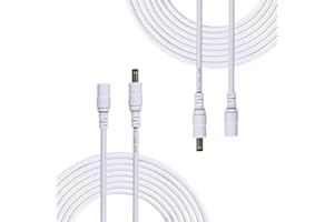 Liwinting 2 Piezas 1m Cable de Extensión 2.1mm x 5.5mm Plug DC Macho a Hembra Conector para Adaptador de Corriente, LED, Cámara CCTV Potencia, Coche, Monitores y Más - Blanco