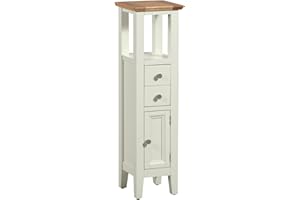 Hallowood Furniture Clifton Oak Painted Off White Open Top Tower Slim Cabinet with Cupboard, 2 Drawers & Shelf, Wooden Narrow Storage Unit, Small Bathroom Cabinet, Tall Plant Stand or Telephone Table