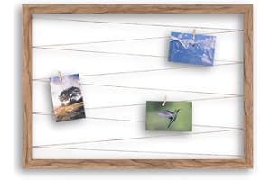 CLAMARO 'Collage Line' Fotohalter 70x50 cm | Eiche Catania | Querformat Bilderrahmen mit Fotoleine aus Juteband und Holzklammern | Ideal als Fotocollage Galerie, Fotowand oder Fotorahmen