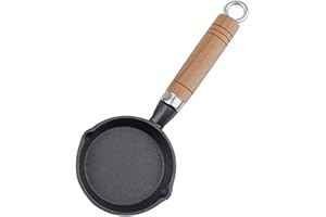 UPTALY Mini poêle à omelette miniature en fonte de 11 cm, sans revêtement, anti-adhésive physique, petite poêle à frire avec poignée en bois, poêle miniature noire, poêle à frire portable pour