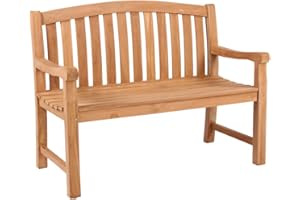 ‎MR. DEKO MR. DEKO® Gartenbank Swirdon Teakholz | Holzbank mit Lehne | Friesenbank für draußen | 2-Sitzer 120x57x94 cm | Sitzbank Teak massiv & wetterfest für Garten Balkon Terrasse | Parkbank zum Relaxen