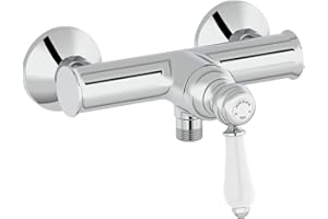 Jacob Delafon - Mitigeur douche mural Louise - Mécanique - Design Rétro, poignée céramique - Économie d’eau - 21,5x16,70x17 cm - Finition Chrome - E24362-CP