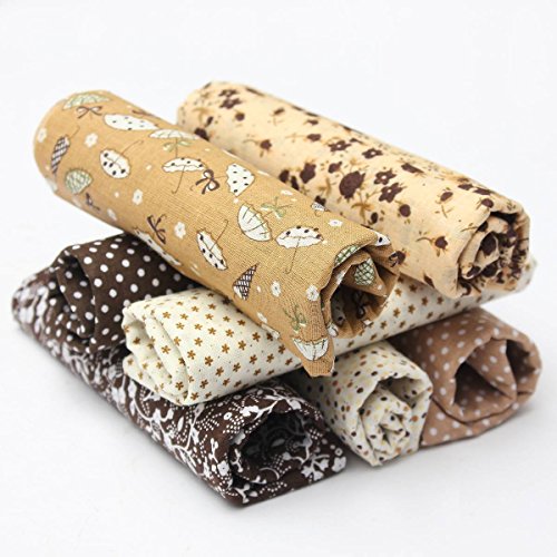 KING DO WAY 7X Baumwolltuch Stoffpakete Patchwork Stoffe duenn Baumwolle Stoffreste Paket Reste Braun 50x50cm