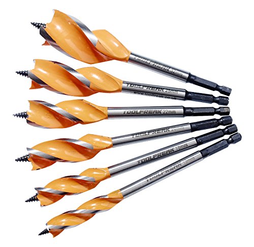 ToolFreak Auger-Holzbohrer Set 6 Teilig 13mm 16mm 20mm 22mm 25mm 32mm Mit KOSTENLOSEM BONUS-GESCHENK - 3