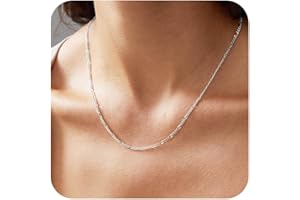 Esrael 3/5mm Echtsilber/14K Echtgold Plattierte Figaro Ketten für Damen,Figarokette Halskette Damen Hypoallergen Robuste Nicht Verblassende Schmuck Geschenke 16/18/20/22/24 Zoll