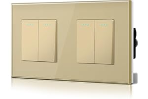BSEED Double Interrupteur Verre 2-Gang 1-voie Interrupteur de Pare Brise Interrupteur Mural 157 * 86mm Or