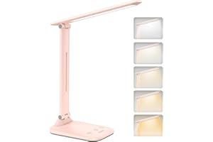 BICKON Lampa biurkowa LED, ochrona oczu 7 W biurowa lampa stołowa 5 kolorów i 100%-15% poziomów jasności, funkcja timera Funkcja pamięci Sterowanie dotykowe - Zasilanie USB dla dzieci, biura, stołu,