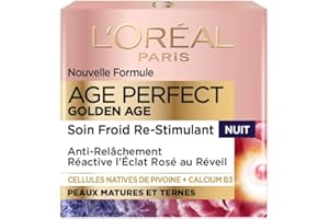 L'OREAL PARIS L'Oréal Paris – Age Perfect Golden Age – Soin Nuit Rosé Re-Stimulant – Crème de Nuit Anti-Relâchement & Eclat – Enrichi en Cellules Natives de Pivoine et Calcium/Vitamine B3 – 50 ml