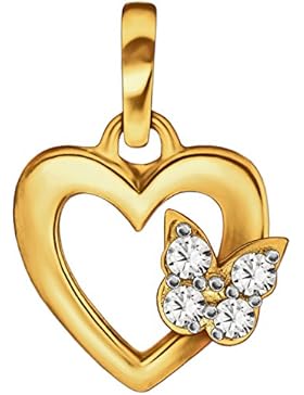 CLEVER SCHMUCK Goldener kleiner Anhänger Mini Herz 9 mm innen offen mit Schmetterling und weißen Zirkonias auf...