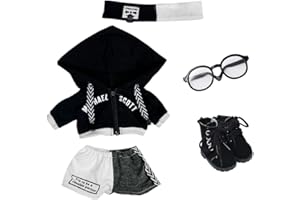niannyyhouse Vêtements de poupée en Peluche Ample Noir et Blanc de 20 cm, Couvre-Chef, Sweat à Capuche, Pantalon, Lunettes, Chaussures (Noir, 20 cm)