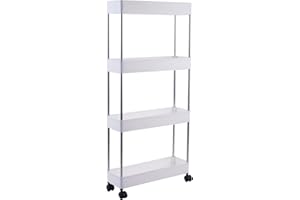 BSTMOME 4-Tier Storage Trolley Cart Slide-out Slim Rolling Utility Cart Mobile Storage Shelving Organizer Slim Storage Cart for Office, Bathroom, Kitchen, Laundry Room & Narrow Places (38X14X85.5CM)