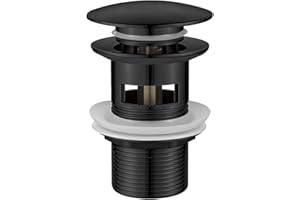 Ibergrif Tapón Pop Up Lavabo con Rebose, Válvula Desagüe Click Clack para Lavabo con Rebosadero, Tapón de Drenaje Latón Negro Mate, Instalación Sin Herramientas, Compatible Ø41-50 mm, M20502B