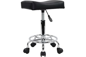 KKTONER Square Rolling Stool PU Leather Height Adjustable Swivel Massage SPA Salon Stools Task Chair with Wheels (Black)