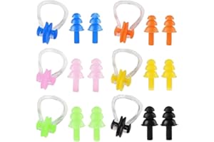 JCHENYE Set de 6 pinzas para la nariz impermeables para nadar. Son adecuadas tanto para adultos como para niños,Los colores incluyen negro,rosa, azul,amarillo limón, anaranjado y verde menta.