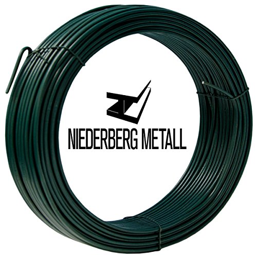 NIEDERBERG METALL 25m Bindedraht Spanndraht Ø 2,0mm Basteldraht Gartendraht Zaundraht Metall Zaun Zubehör Draht Drahtrolle Maschendraht | PVC-Ummantelung | Grün - 2