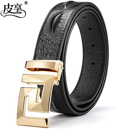 LLZZPPD Leather Belt/Male Belt Male Letter Smooth Buckle Belt Wedding/Birthday/Gift/Couple/Valentine'S Day/Decoration , Black Gold Buckle , 105Cm