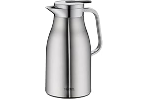 Thermos Termo Century, acero inoxidable mate, 1 litro, inserto de cristal, botón de vertido con una sola mano, jarra térmica mantiene el calor durante 12 horas, ideal como cafetera o tetera, jarra