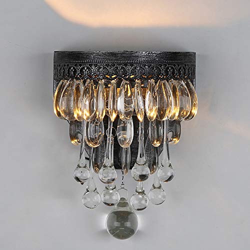 Preisvergleich Produktbild Wapipey Amerikanischen Retro Industrie Wandleuchte Persönlichkeit Kreative Eisen Kristall Anhänger Lampenschirm Wandlaterne Bar Café Wohnzimmer Esszimmer Flur Gang Loft Wandleuchte E14 1-licht