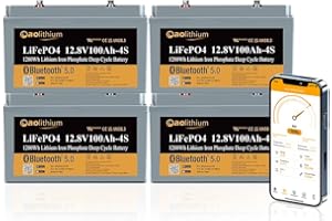 AOLITHIUM 100ah Lithium Battery 12V LiFePO4 Battery with Free Bluetooth APP, Deep Cycle Battery and Built-in BMS Make Battery Safer Perfect for RV Camper Marine Trolling Motor Solar-4S, 4-pack