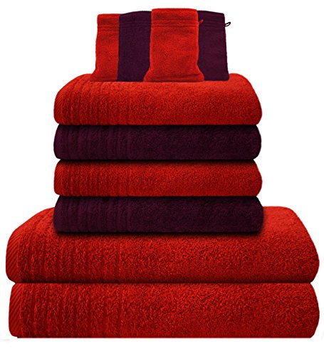sinlook Gallant 10 tlg Handtuch-Set 4 Handtücher 50x100 cm 2 Duschtücher / Badetücher 70x140 cm 4 Waschhandschuhe 16x21 cm 100% Baumwolle violett-lila