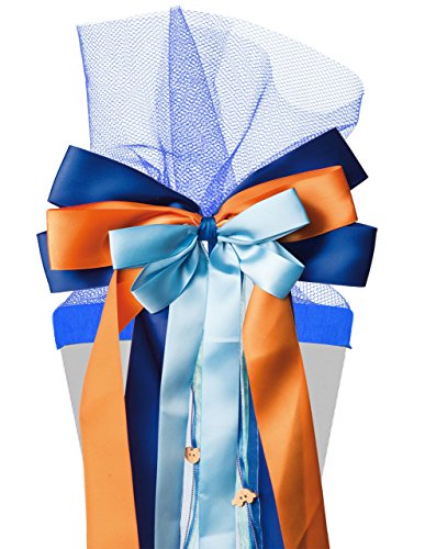 für Schultüten - große 3-D Schleife - " freie Farbwahl ! " - 24 cm breit u. 55 cm lang - mit edlen Satin Bändern, Tüll & Bastband - für Geschenke und Zuckertüten - Geschenkband / Geschenkschleife - Schleifenband Stoff - XXL -Geschenkbänder - Kinder & Erwachsene - Mädchen / Jungen - groß