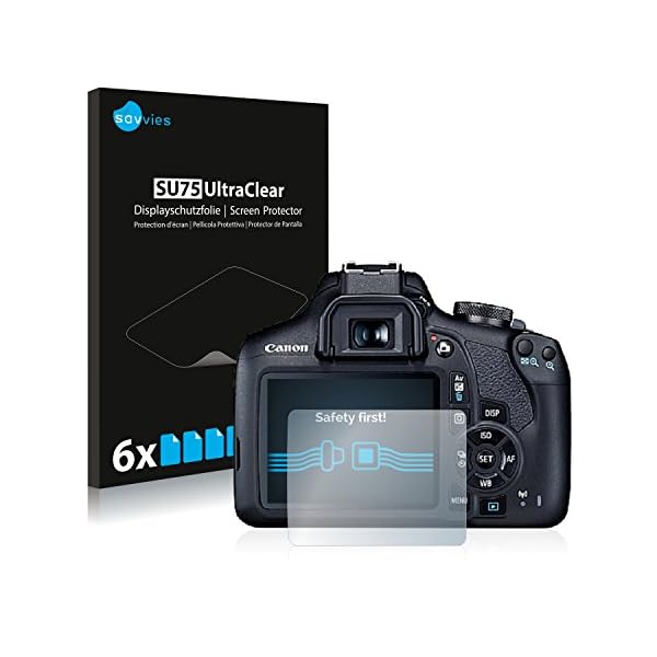 savvies Protector Pantalla Compatible con Canon EOS 2000D (6 Unidades) Pelicula Ultra Transparente
