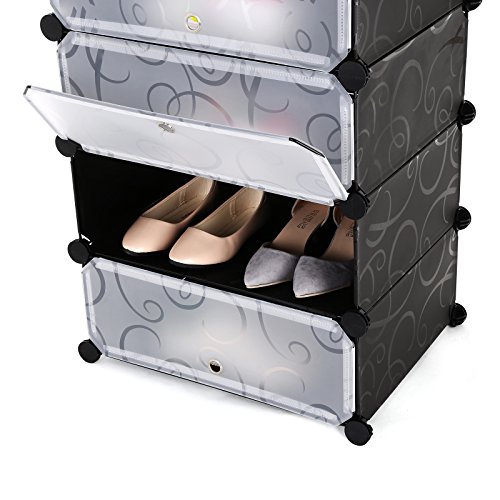 Songmics LPC10H 10 Ebenen Schuhschrank Schuhablage Schuhregal Schuhständer Regalsystem, Plastik, schwarz, 180.0 x 50.0 x 37.0 cm - 4