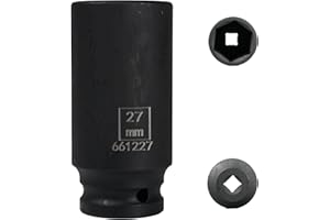 Flewdart douille longue 27mm 1/2" 6 pans, coffret douille longue a choc 1/2 27 mm, 78mm Longue, Acier Chrome-Molybdène CR-MO (27mm)