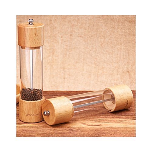 MumoHome Salz und Pfeffermühle mit Keramikmahlwerk, aus Holz / Edelstahl Gewürzmühle mit Sichtfenster – Manuell und einstellbar - 4