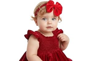 BOTTEGA DELLA PRINCIPESSA Fascetta per Capelli Neonata con Fiocco Rosso in Velluto-Fascia per capelli Bambina