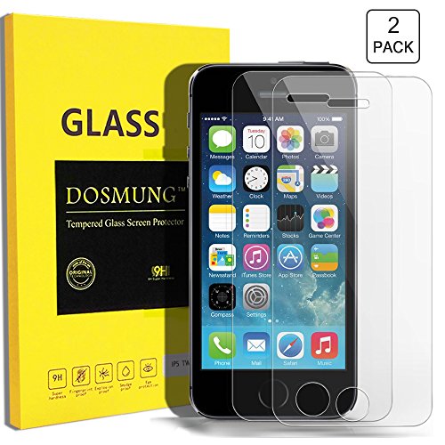 iPhone 5S SE Panzerglas Schutzfolie, DOSMUNG[2 Stück] Panzerglasfolie iPhone 5S SE 5 5c, 9H Härtegrad Gehärtetem Glas Displayschutzfolie, 99% Transparenz-Schutz vor Wasser, Öl, Staub und Kratzern