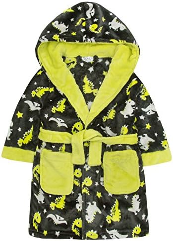 Minikidz Infant Boys Novelty Dinosaur Print Dressing Gown - Hooded Fleece Night Robe
