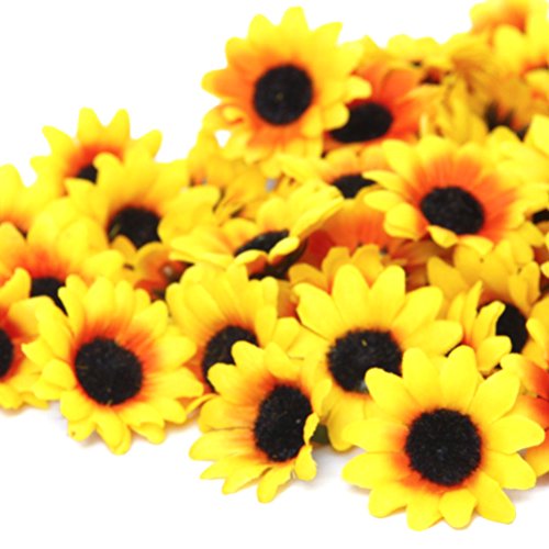 NUOLUX 100 Stück künstliche Sonnenblume Köpfe Für Zuhause Party Dekoration Props Gelb - 4