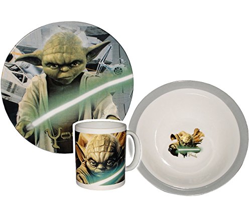 '3-Piece Set with "Star Wars Yoda Jedi in Porcelain Drinking Cup/Plate/Bowl Children's Ceramic Breakfast Set for Children – Boys Darth Vader – Star Wars (Clone – Ritter – Breakfast Crockery