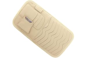 Guangcailun Universal Car Sun Visor CD Holder DVD VCD Card Storage Pocket PU Leather CD Organizer, Beige