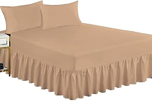 SAIME TRADING Plain Dyed Deep Fitted Valance Sheet Poly Cotton Non Iron Frill Sheets, Bed Skirts & Valances Corner Elasticated Bed Wrap (Latte Beige, Double)