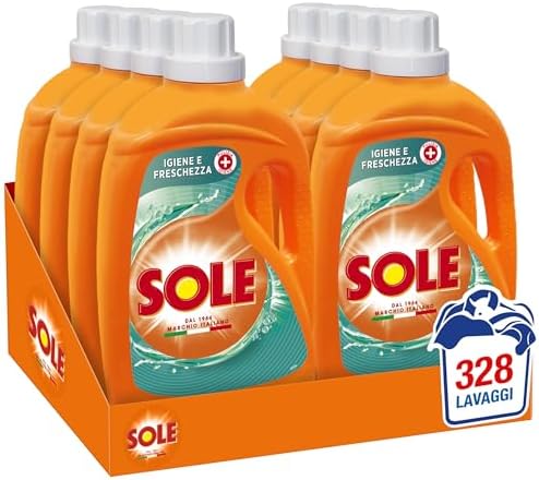 Sole Detersivo Lavatrice Liquido Igiene e Freschezza 328 Lavaggi, Formula Igienizzante, 8 Confezioni da 41 Lavaggi