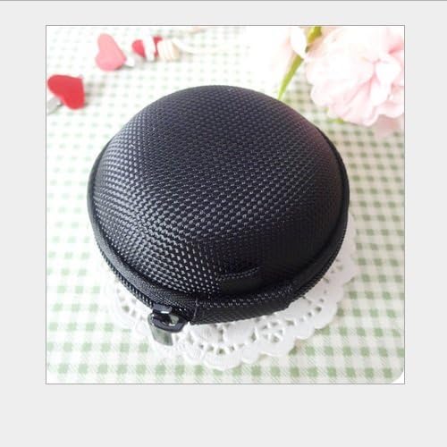 Heelinna Portable Mini Round Earphone Case Coin Key Storage Bag(Black)