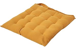 HOMESCAPES - Seat Pad - Mustard Yellow - 40 x 40 cm - Indoor - Garden - Dining - Chair Cushion - 100% Cotton - Well Filled - Easy Care - Washable At Home