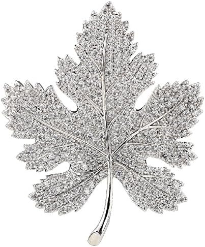 OKAJEWELRY Silver Plated Maple Leaf Brooch - AAA Micro Pave Zircon - White/Clear - Great Gift Idea