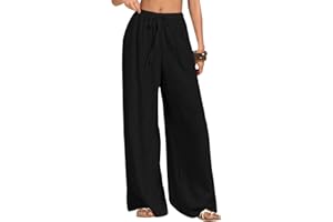 Neteson Pantalon Fluide Femme Chic et Elegant Léger Pantalon Lin Jambes Large Décontracté Pantalon Palazzo Yoga avec Poches