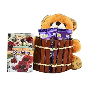 Saugat Traders Birthday Gift for Girls-Boys-Kids-Soft Teddy Pen-Stand, Chocolates & Small Birthday Card