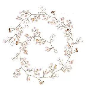 VAGHBHATT Golden Fashion Hand Made Headdress (50 cm) Wedding Crown Pearl Floral Hair Accessories Crystals Bridal Wedding Headband, Hair Vine and Headpiece for Girls and Women