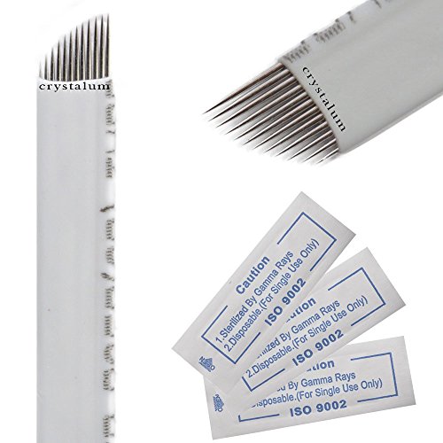 CRYSTALUM® Microblading Eyebrow 10 Blades 12 Pins Needles Tattoo Tattooing Blades Prongs Semi Permanent Make Disposable Needles Makeup For Single Use