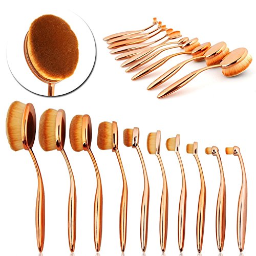 Makeup Brushes, Imurz 10pcs Luxury Rose Gold Oval Toothbrush Curve Makeup Brushes Kits Cosmetic Set Make Up Powder Foundation Eyeshadow Contour Brushes with Gift Box